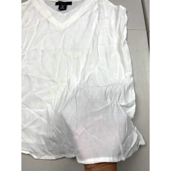 Love Cameron Women LARGE Off White Strappy V Tank Top Loose Casual Shirt Blouse - Picture 5 of 7